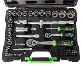 Ključevi nasadni prihvat 1/2 10-32 mm prihvat 1/4 4,5-13mm 12 ugaoni  sa ručicama 1/2 i 1/4, nastavcima i bitovima 74 dela JBM